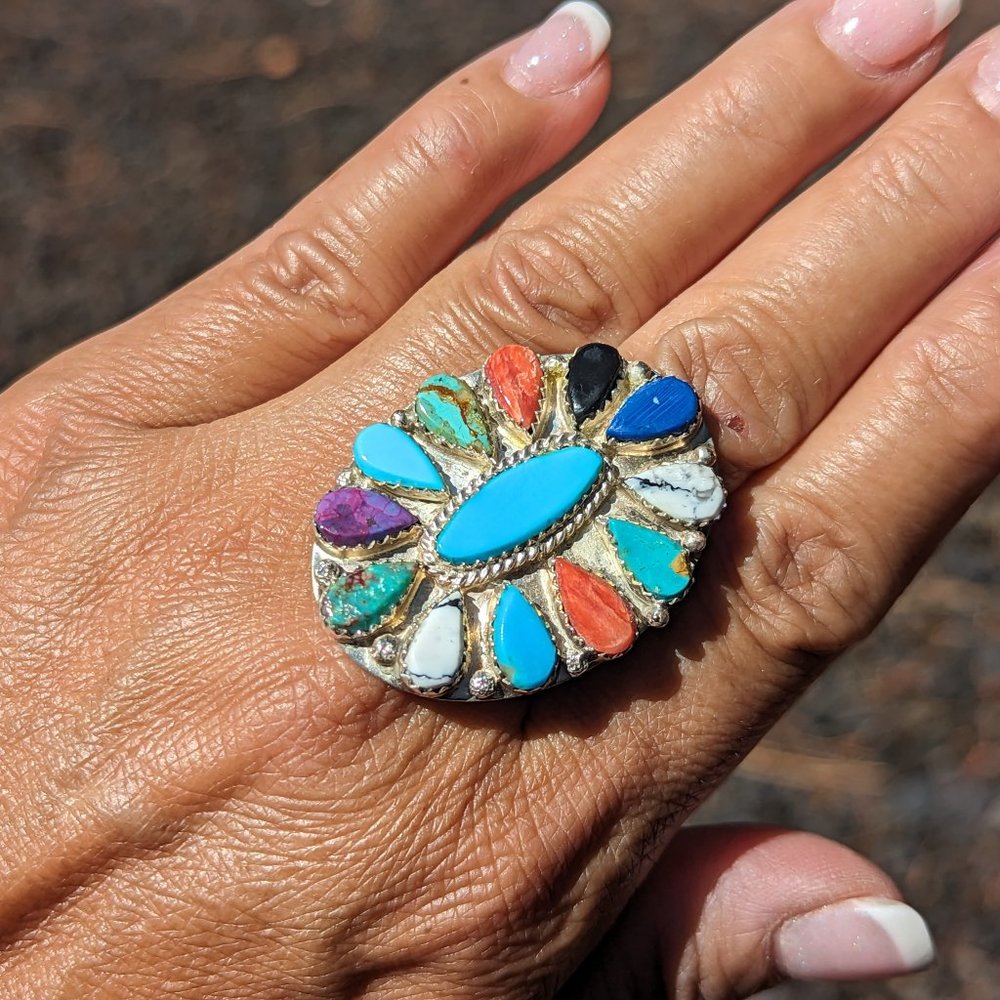 Women's Navajo Ring Cluster Design Genuine Native American Jewelry sz‎ 10.75 ***